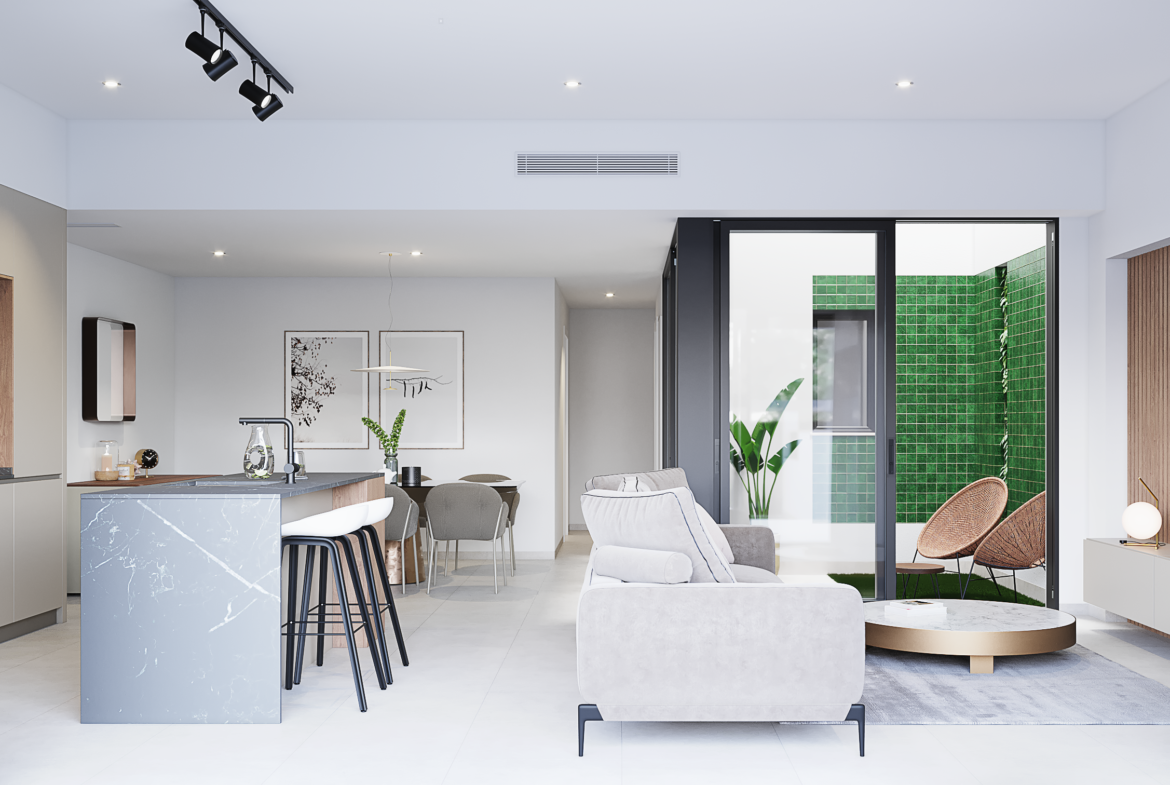 PURA VIDA VI * Pilar de La Horadada * Exclusive Bungalows * Top Floor Two Bedrooms / 2 Bathrooms / Ground Floor 3 Bedrooms / 2 Bathrooms * €434,000 – €479,000 *