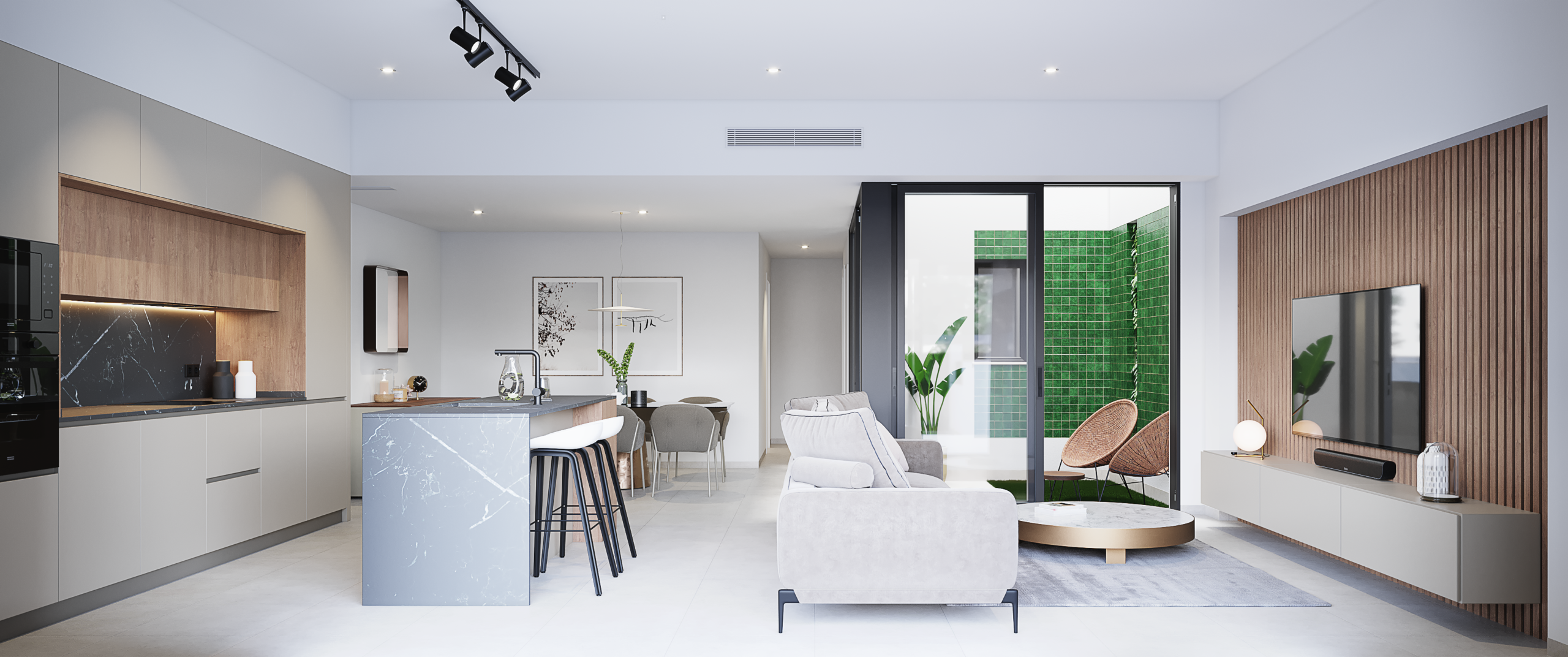 (11)SALÓN: COCINA OPCIÓN 2 PURA VIDA VI * Pilar de La Horadada * Exclusive Bungalows * Top Floor Two Bedrooms / 2 Bathrooms / Ground Floor 3 Bedrooms / 2 Bathrooms * €434,000 – €479,000 *