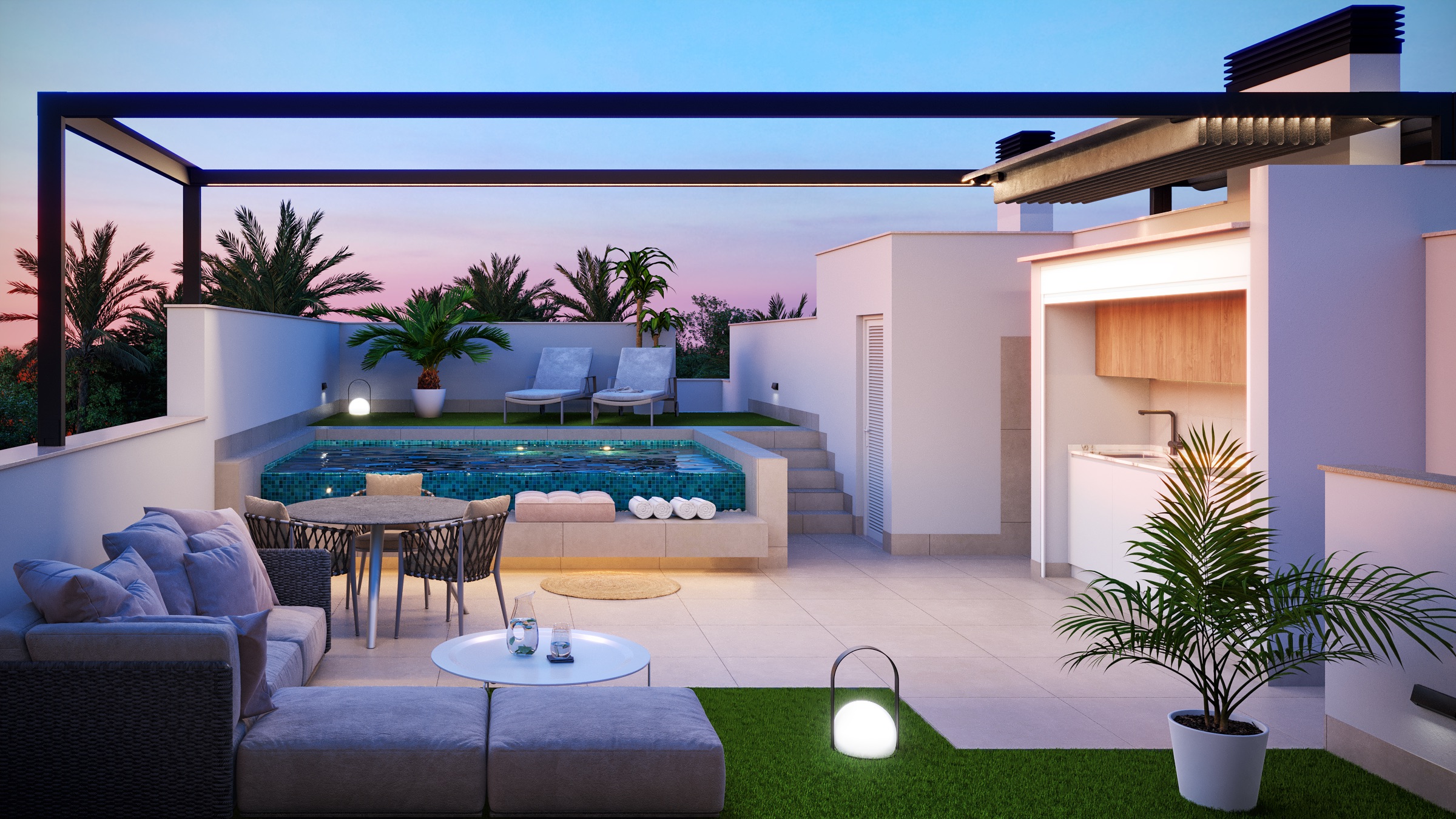 (20) SOLARIUM PURA VIDA VI * Pilar de La Horadada * Exclusive Bungalows * Top Floor Two Bedrooms / 2 Bathrooms / Ground Floor 3 Bedrooms / 2 Bathrooms * €434,000 – €479,000 *