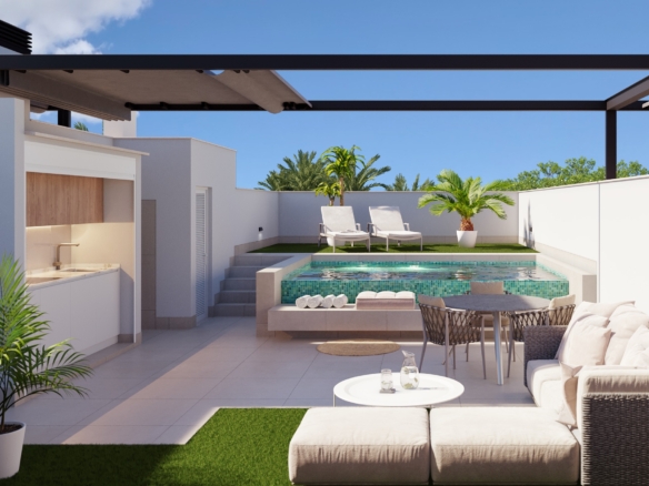 PURA VIDA VI * Pilar de La Horadada * Exclusive Bungalows * Top Floor Two Bedrooms / 2 Bathrooms / Ground Floor 3 Bedrooms / 2 Bathrooms * €434,000 – €479,000 *