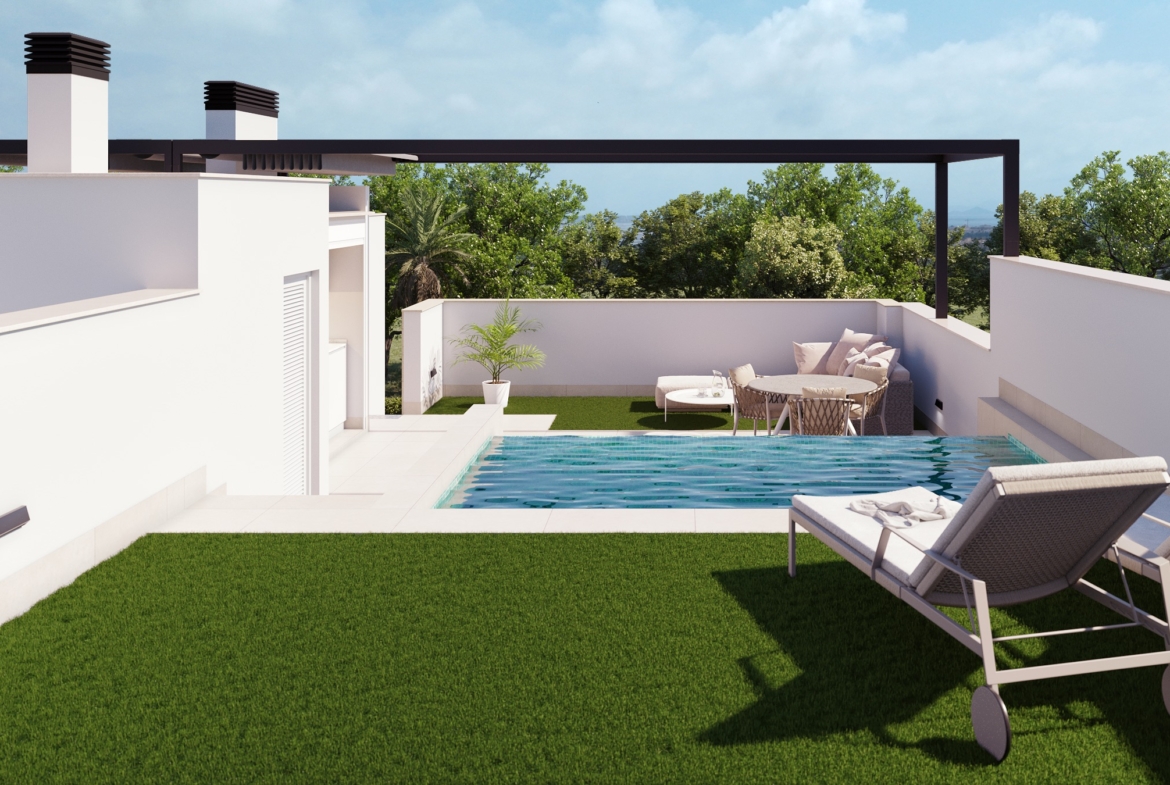 PURA VIDA VI * Pilar de La Horadada * Exclusive Bungalows * Top Floor Two Bedrooms / 2 Bathrooms / Ground Floor 3 Bedrooms / 2 Bathrooms * €434,000 – €479,000 *