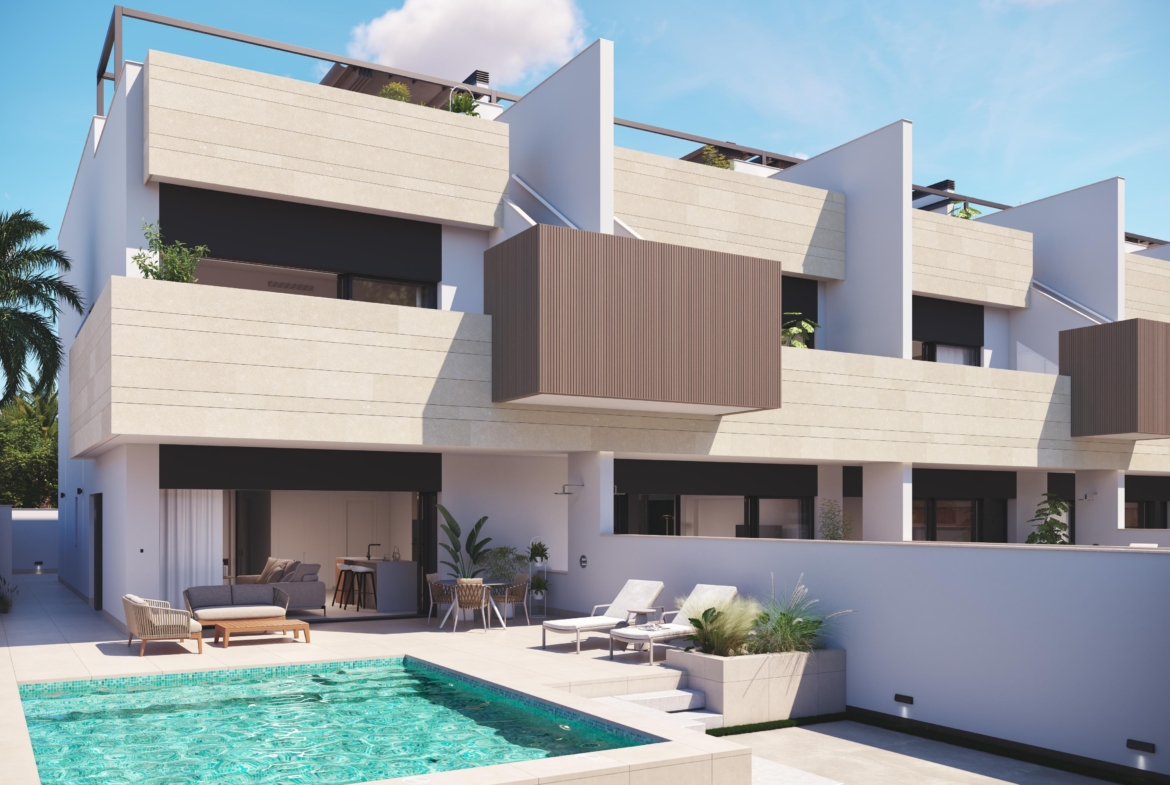 PURA VIDA VI * Pilar de La Horadada * Exclusive Bungalows * Top Floor Two Bedrooms / 2 Bathrooms / Ground Floor 3 Bedrooms / 2 Bathrooms * €434,000 – €479,000 *