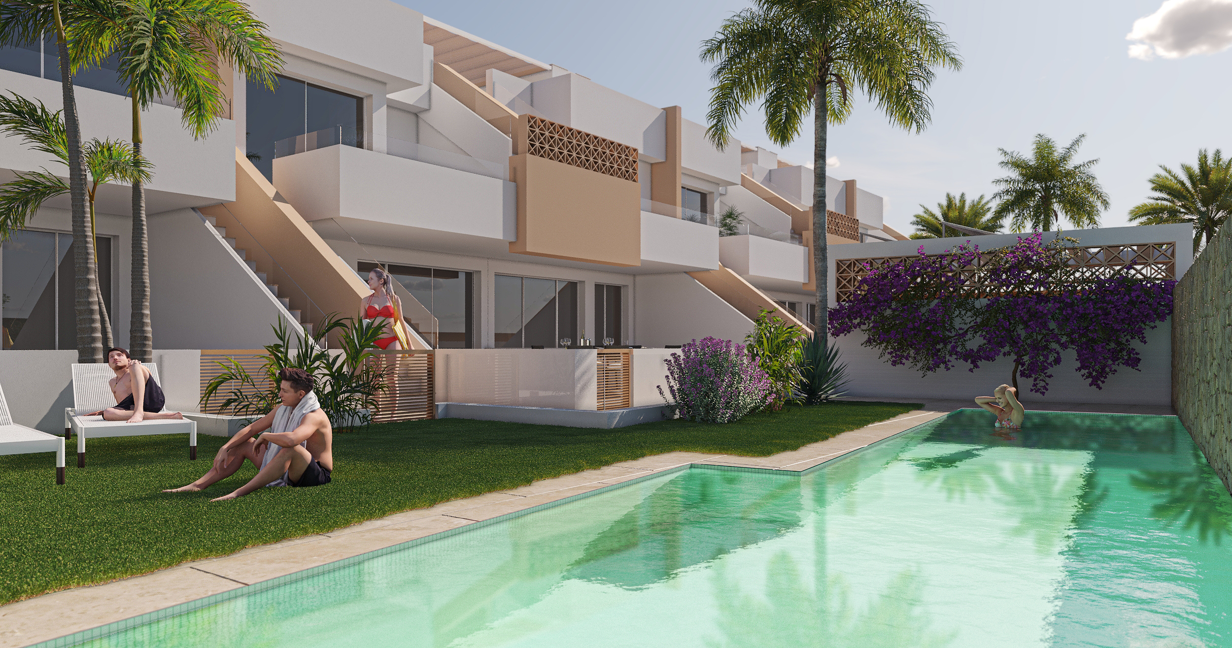 Zona común piscina. Playamar XIII Playamar XIV * Pilar de La Horadada * Luxury 2/3 Bedroom / 2 Bathroom* Apartments in the heart of the Town * Ground Floor & Top Floor Apartments available From just €284,900 *